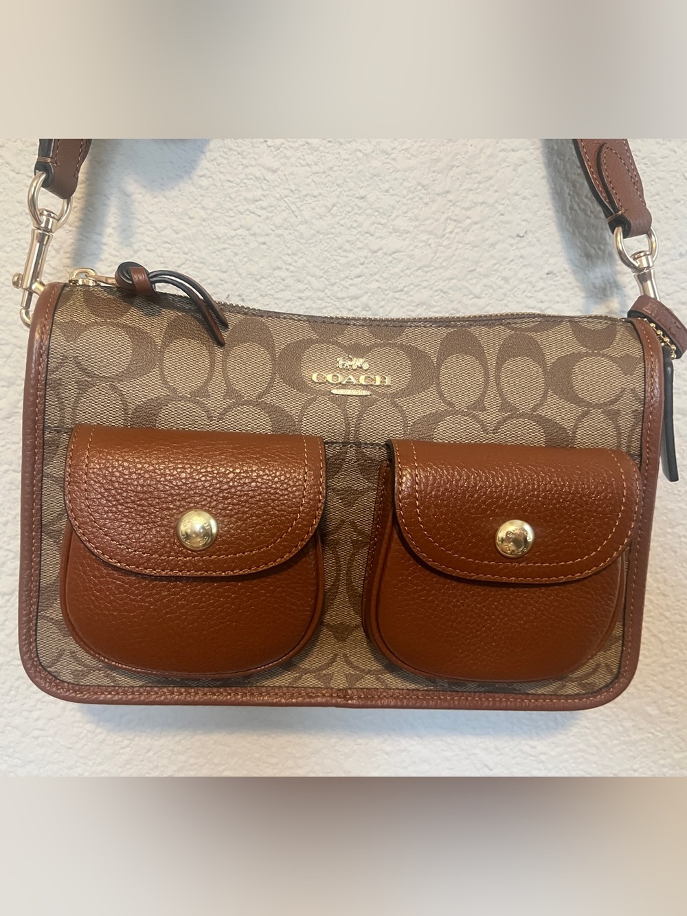 Coach Signature Cargo Crossbody Bag w/ Round Coin Pouch Brown